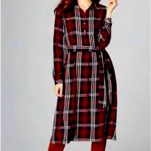 JJill. Belted Long-sleeve Plaid Shirt Dress